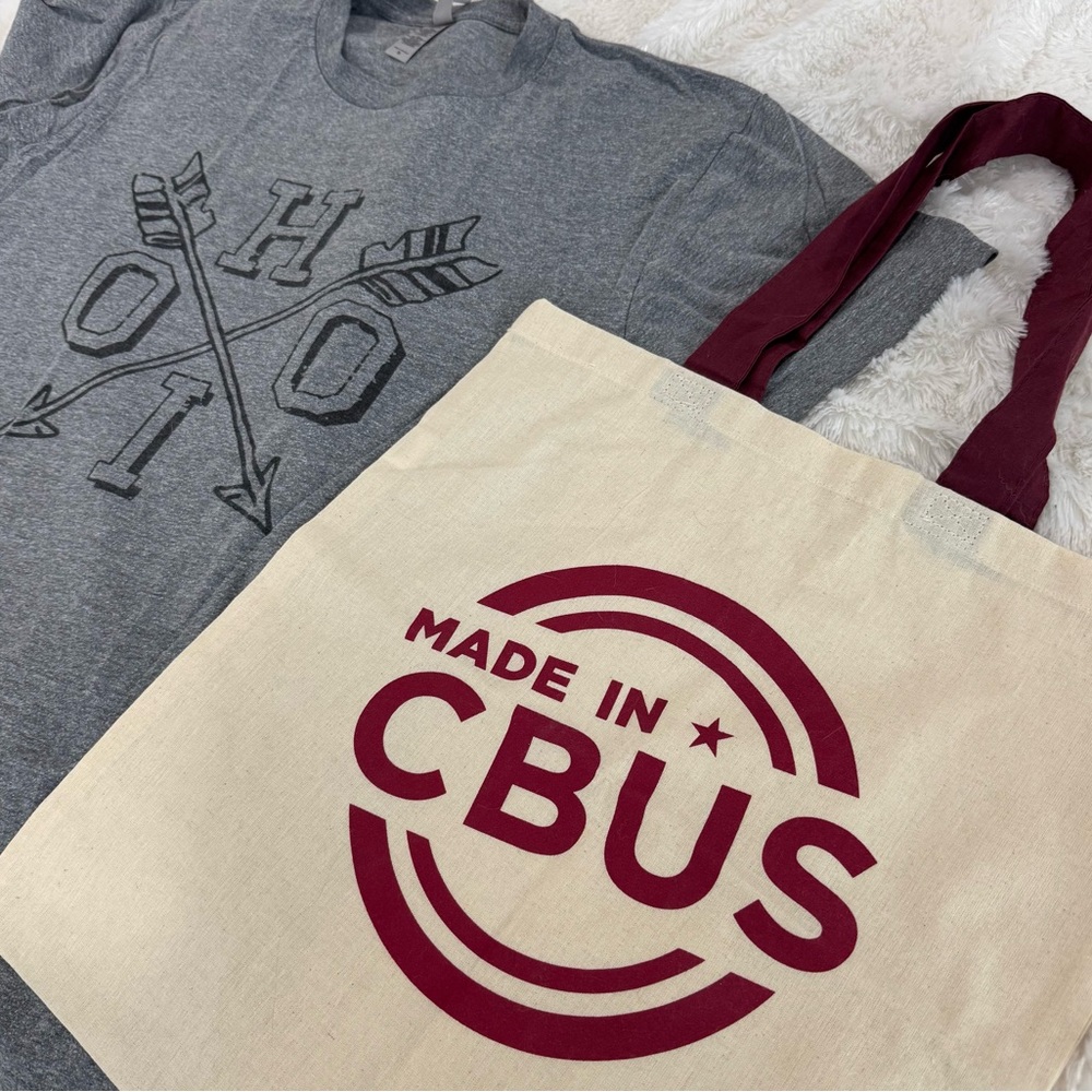 CBUS Ohio Bundle: 7Thirty8 Shirt - Grey and Canvas Tote Bag - Cream and Burgundy